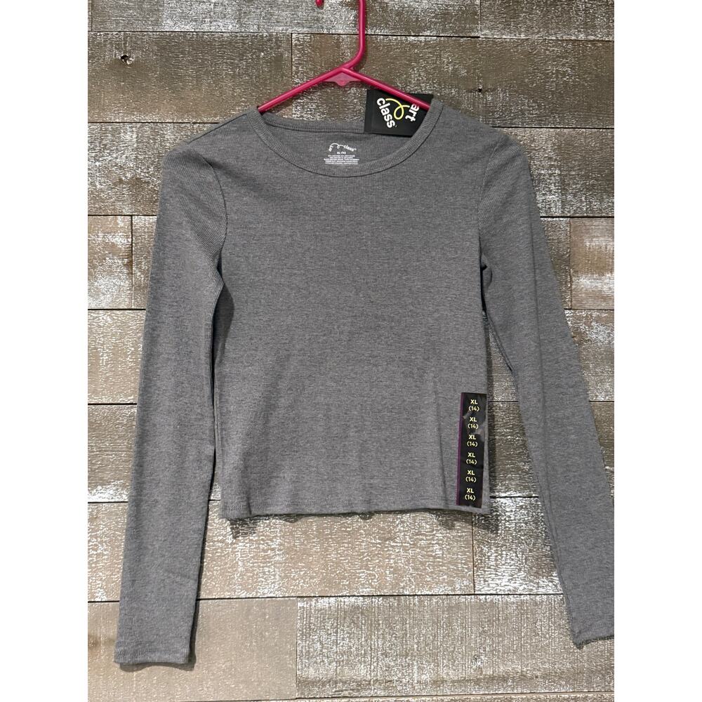Girls' Long Sleeve Crew Neck Ribbed T-Shirt - Art Class™ Gray XL‎